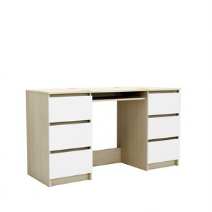 Scrivania per computer in legno ingegnerizzato bianco e rovere Sonoma beige con cassetti, mobili per ufficio domestico - Product Image 1