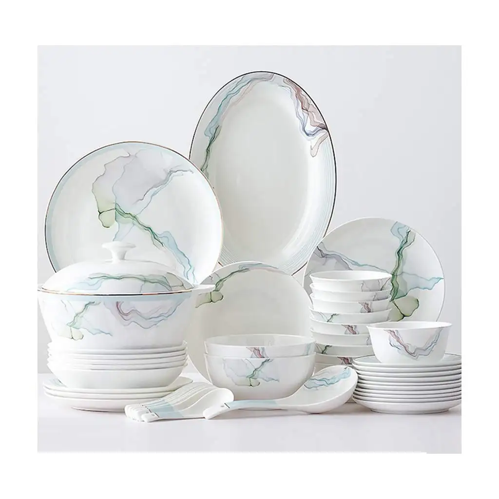 Placa de porcelana certificada de alta qualidade, conjunto de jantar e colher, louça de cerâmica, na china, para casa e hotel