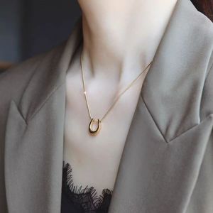 Collar de Acero Inoxidable en Forma de U con Colgante de Herradura Dorada, Joyería Moderna y Versátil para Mujer, Ideal para Regalo, Venta al Por Mayor - Product Image 1