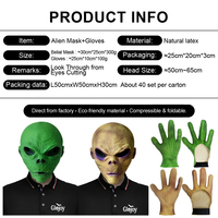 Masque de visage d'alien effrayant en latex avec gants pour Halloween, maison hantée, escape room, personnalisable