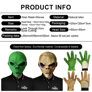 <span class=keywords><strong>Masque</strong></span> de visage d'alien effrayant en latex avec gants <span class=keywords><strong>pour</strong></span> Halloween, <span class=keywords><strong>maison</strong></span> hantée, escape room, personnalisable - Product Image 2