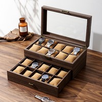 Boîte de rangement et de présentation de montres en cuir PU à grain de bois rétro faite à la main pour collection de 3, 6 ou 12 montres, emballage cadeau haut de gamme