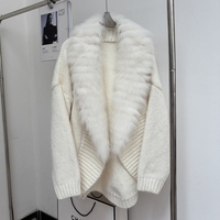 26 Nouveaux Manteaux Cardigan en Laine Tricotée pour Femme, Élégants et Tendance, avec Grand Col en Véritable Fourrure de Renard, Chauds, Style Streetwear, Coupe Ample, Collection Automne