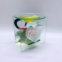 Brûleur à huile/brûleur d'huiles essentielles en verre cristal de haute qualité en forme de cœur, support de bougie chauffe-plat, idéal pour la décoration intérieure