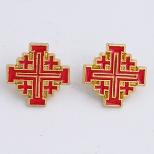 Men Đỏ Mạ Vàng Christian <span class=keywords><strong>Crusaders</strong></span> <span class=keywords><strong>Jerusalem</strong></span> Cross Pin Với Ly Hợp Trở Lại - Product Image 3