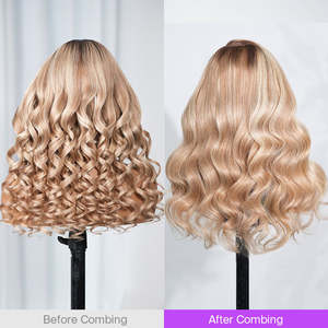 <span class=keywords><strong>Parrucca</strong></span> Glueless con Frontale Completo in Pizzo HD 13x6 Pre-tagliato, Colore Ombré Biondo Cenere con Mèches, in <span class=keywords><strong>Capelli</strong></span> Umani Vergini Grezzi - Product Image 2