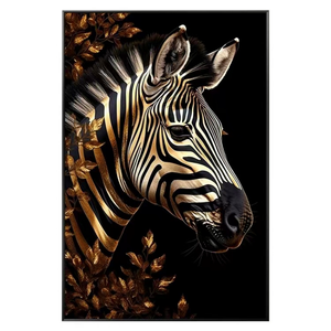 लक्जरी आधुनिक काले सोने के ज़ेबरा पशु कैनवास क्रिस्टल चीनी मिट्टी के लिए दीवार कला - Product Image 5