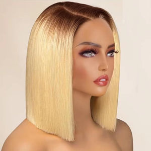 Perruques courtes bob 1B/613, perruques en <span class=keywords><strong>cheveux</strong></span> humains avec dentelle transparente 4x4, ombré <span class=keywords><strong>blond</strong></span> avec racines brun foncé, perruques bob frontales 4/613 - Product Image 3