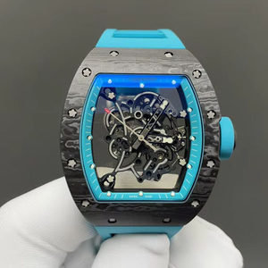 Reloj Deportivo de Lujo de Alta Gama 055, Automático, de Fibra de Carbono, Estilo de Diseñador, Cuadrado Azul Transparente, Correa de Goma de Alta Calidad - Product Image 1