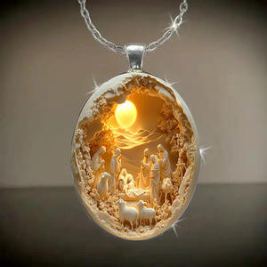 Collar con Colgante Ovalado de Aleación y Cristal Elegante, Ideal para Regalos de Moda en Pascua y Navidad - Product Image 2