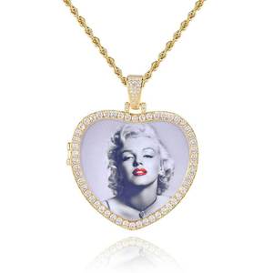 Hollow Heart Photo <b>Locket</b> Hip Hop Pendant Custom <b>Gold</b> Plated Prong Setting 925 Silver Moissanite Concert Bling Iced Out Chain - Product Image 2
