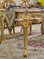 Table à manger rectangulaire moderne Shuaizhi avec plateau en marbre et structure en bois massif, ensemble de chaises de salle à manger sculptées en chêne, mobilier de maison durable