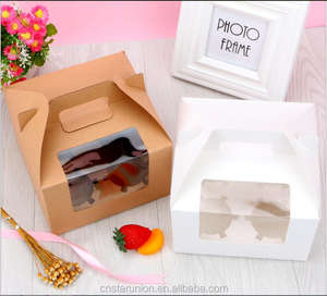 ขายร้อนขายส่งสีขาวสีน้ำตาลแบบพกพาทนทานมัฟฟินขนมของขวัญแบกกล่องกระดาษ - Product Image 1