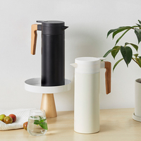 Carafe Thermique 1500ml 50oz en Acier Inoxydable 304 à Double Paroi, Bouteille Isotherme avec Poignée en Bois et Bec Verseur en V pour Hôtel et Bureau