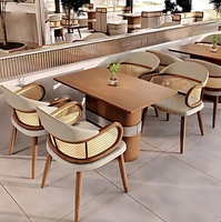 Meubles d'hôtellerie sur mesure, ensemble table et chaises de café, mobilier commercial pour restauration rapide, chaises de salle à manger en bois massif et en rotin pour restaurant