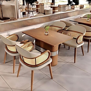 <span class=keywords><strong>Muebles</strong></span> de Hostelería Personalizados, Juego de Mesa y Sillas para Cafetería, Comedor, Comida Rápida, Sillas de Madera Maciza y Ratán para Restaurante - Product Image 1