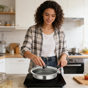 High Quality 3 Layers Stainless Steel Saute <b>Pan</b> Honeycomb Design Ceramic Coating Triply Stainless Steel Frying <b>Pan</b> - Product Image 3