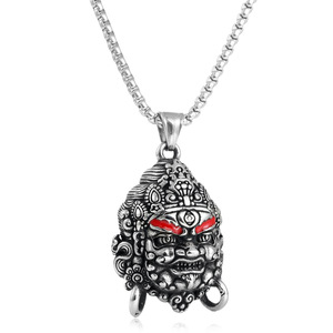 Collier avec pendentif lion en acier inoxydable avec yeux rouges, style punk rétro pour hommes et femmes 231076 - Product Image 3