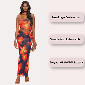 Rücken loses zweiteiliges Set Bodycon Maxi Dress Sets Damen Träger loses Korsett Crop Tops und lange Röcke Anzüge Urlaubs outfits - Product Image 2