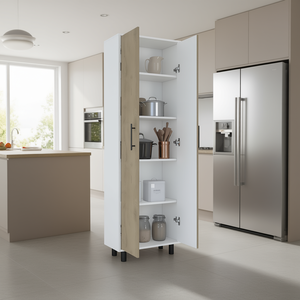 Mobile da Cucina Manacor Multistorage a Cinque Ripiani, Finitura Bianco Macadamia, Design Moderno - Product Image 2