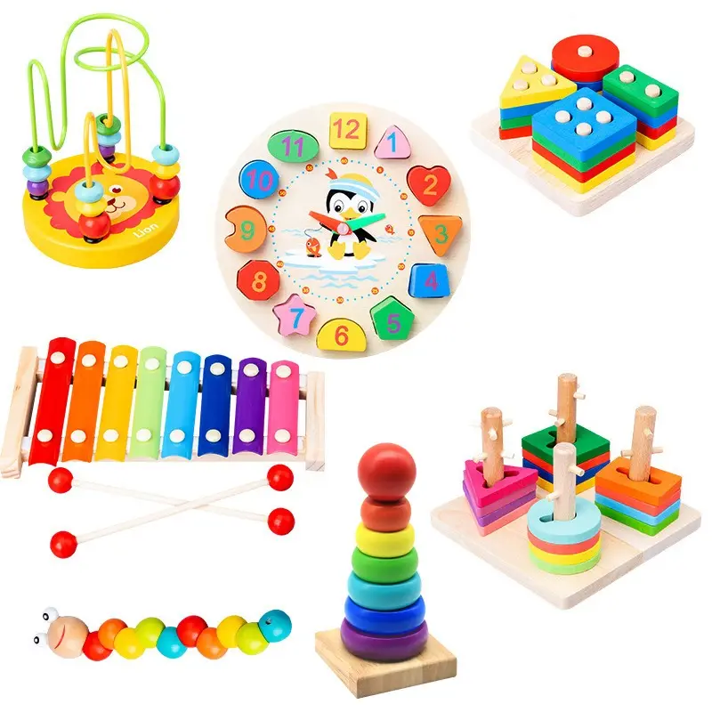 Tendance en bois bébé développement intellectuel jouets apprentissage précoce éducatif Montessori jouets pour 1 à 3 ans garçons filles