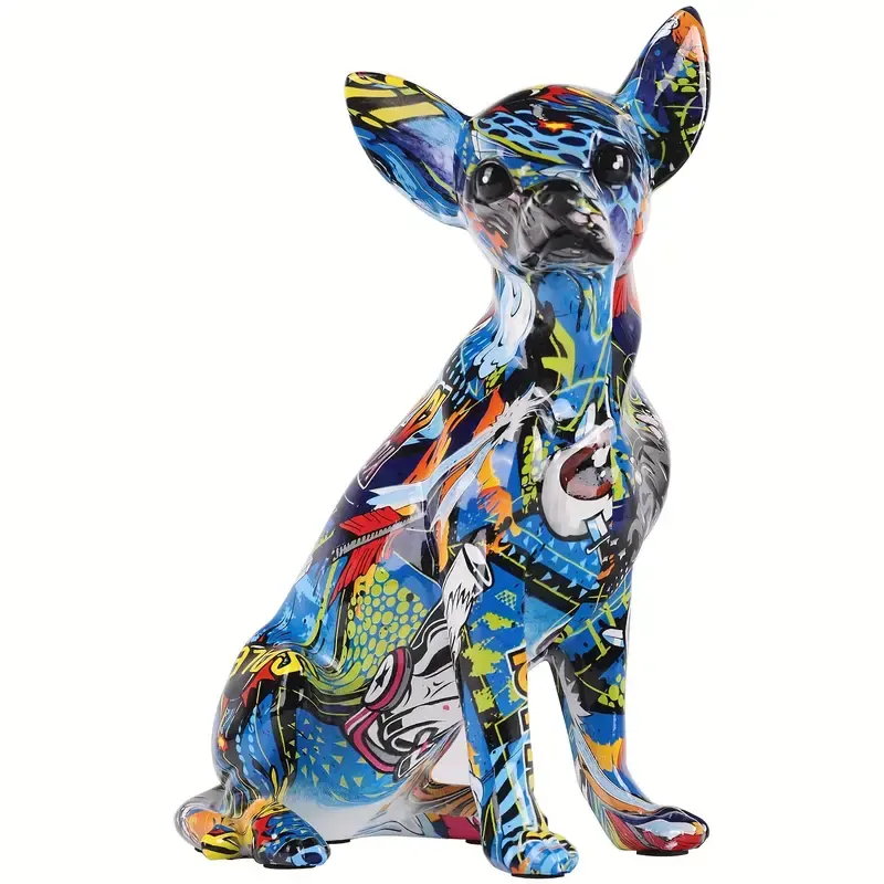 Creative บ้านทางเข้าไวน์ตู้ตกแต่งสํานักงานงานฝีมือเรซิ่นที่มีสีสัน Chihuahua สุนัขรูปปั้นเครื่องประดับ