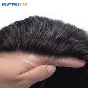 HS1 newtimeshair stock super thin skin pu men human hair toupee patch hair replacement systems for men