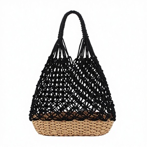 Handmade Grid Cotton Woven Bag With Two Open <b>Straps</b> Hollow <b>Shoulder</b> Design for Leisure Travel Tanjing - Product Image 1
