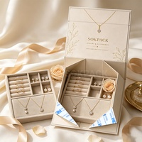 Boîte à bijoux de mariée pliable de luxe personnalisée, plateau en velours, insert amovible pour bagues, boucles d'oreilles, colliers, papier rigide, cadeau, pelliculage mat