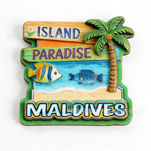 Imán de nevera de madera de Maldivas, recuerdo de viaje de playa tropical en 3D, forma irregular - Product Image 2