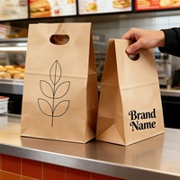 Sac en papier kraft recyclé avec logo personnalisé, emballage à emporter pour courses/restauration rapide/boulangerie/restaurant