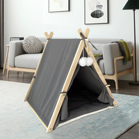 Tente tipi en bois légère et portable pour animaux de compagnie, classique, solide, facile à nettoyer, avec housse amovible, emballée en carton, lit de couchage pour animaux de compagnie