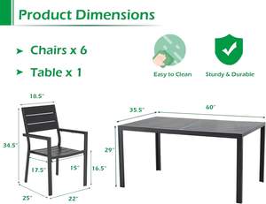 7 टुकड़ा आउटडोर डाइनिंग सेट, <span class=keywords><strong>60</strong></span> "<span class=keywords><strong>x</strong></span> 36" एल्यूमीनियम पेटियो टेबल और स्टैकेबल कुर्सियों के साथ 6 के लिए सेट - Product Image 4
