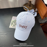 Set Topi Dad Hat Pinstripe Bordir Pria Wanita 2 Pcs Biru Lavender Katun, Dapat Diatur, Streetwear Kasual, Gaya Baru