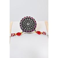 Bijou vintage pour femme en argent 925, motif fleur, perles rouges Rakhadi, finition oxydée, sertissage griffe, Manish Jewellers MJR011, personnalisable
