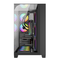 Boîtier PC Gaming Meway Mid Tower ATX en Verre Trempé sur Trois Côtés avec Alimentation Inférieure, Port Type-C et 11 Ventilateurs – Vente en Gros