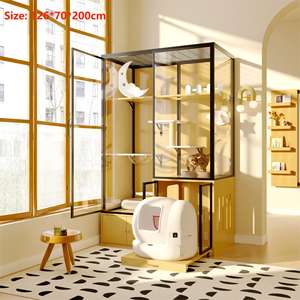 Nouvelle conception 2026, prix d'usine, mobilier de luxe pour animaux de compagnie, cage pour chat, bois massif, verre trempé, villa respirante pour chat, maison pour chat - Product Image 3