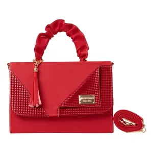 Bolso de Mano para Mujer Fana Mirta, Cuero Rojo, Rectangular, Cierre de Solapa Abierta, Bordado con Patrón de Media Luna, para Fiestas, Uso Diario - Product Image 3