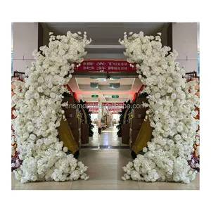 New Wholesale Wedding 5D Artificial White Rose Flower Arch Arrangements Stand Decoration Stage for Wedding