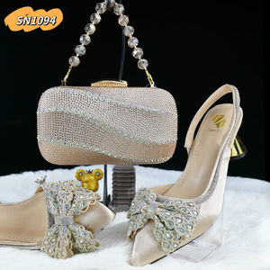 Nouvelle Mode Sac à Main pour <span class=keywords><strong>Femme</strong></span> et Ensemble Chaussures à Talons Bas Assortis pour Soirée Africaine Style Italien - Product Image 5