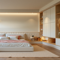 Ensemble de meubles de chambre à coucher en bois au design contemporain et personnalisable pour la maison et l'hôtellerie, comprenant une armoire et une table de chevet, lavable