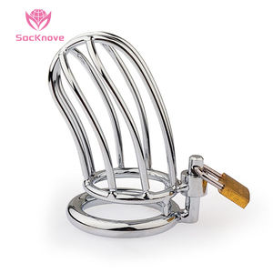 Produits pour adultes SacKnove, jouets sexuels érotiques pour esclaves masculins, cage à <span class=keywords><strong>pénis</strong></span> en acier inoxydable creux inversé en forme de <span class=keywords><strong>banane</strong></span>, verrou de chasteté - Product Image 1