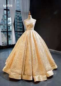 Jancember RSM66938 Golden High Quality Ball Gown Vestidos de noche con apliques de novia elegantes de lujo - Product Image 4