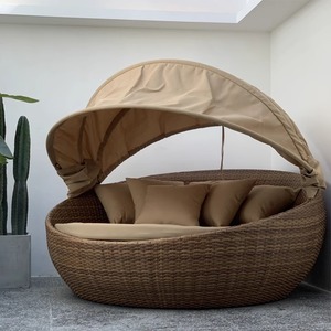 Ngoài trời Patio đi văng wicker mây đi văng Vòng phòng chờ sofa đồ nội thất thiết lập với có thể thu vào tán - Product Image 4
