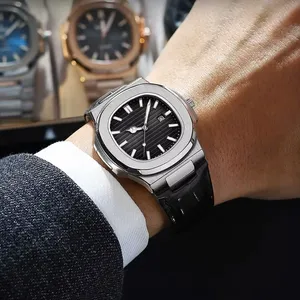 Montre de luxe pour <span class=keywords><strong>homme</strong></span>, date, luminescente, bracelet en cuir, montre à quartz carrée de haute qualité pour <span class=keywords><strong>homme</strong></span>, Reloj - Product Image 5