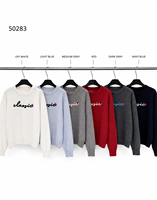 Pull en tricot pour femme en laine et acrylique, à col rond, avec blocs de couleur et lettres, anti-rides, pour l'automne