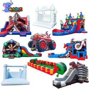 Château gonflable commercial en PVC avec toboggan et piscine, aire de jeux extérieure pour enfants, maisons parallèles - Product Image 6
