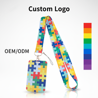 Sangle de cou ruban de sensibilisation à l'autisme personnalisé lanière à motif de puzzle imprimé par sublimation avec crochet en métal pour les promotions