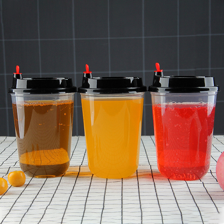 Оптовая продажа, прозрачная одноразовая пластиковая U-образная чашка для чая с крышками с логотипом на заказ