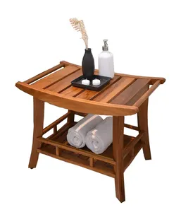 Banco de ducha de spa de madera de teca marrón, silla de ducha impermeable, Asiento de baño de spa, excelente para uso en interiores Natural